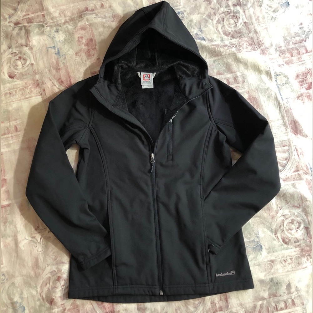 Avalanche Women's Soft Shell Fleece Lined Hooded Utility Black Jacket Size S